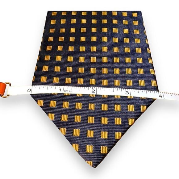 Polo Ralph Lauren Navy & Gold Check Handmade in USA 100% Silk Tie - Picture 2 of 5